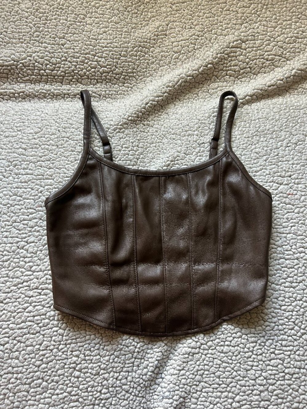 Kirious -- brown vegan leather corset tank top